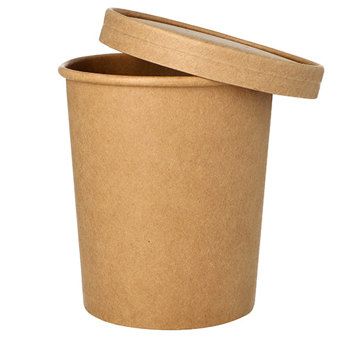 The Starpak 25 soup cup made of brown cardboard (Ø 11.5 cm) with a matching lid is ideal for soups on the go. Against a white background, it emphasizes the practical, simple solution from Starpak.