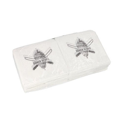 PAPSTAR Doner Kebab Bags, 16x16 cm, white, in a shrink-wrap pack (1,000 pieces)—ideal for snack bars; convenient packaging featuring a doner skewer and a "Doner Kebab" design by PAPSTAR GmbH.