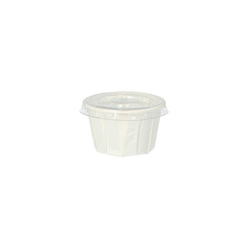 Der Starpak 125 Deckel für Dressingbecher ist ein transparenter, runder PET-Deckel (Ø 5,9 cm, 0,7 cm) für Gewürzbecher. Er ist für optimale Übersichtlichkeit auf weißem Hintergrund abgebildet. Packung enthält 125 Stück.