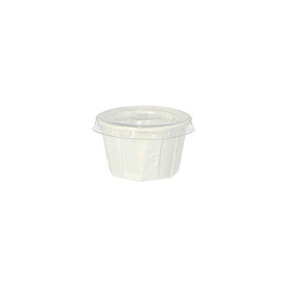 Der Starpak 125 Deckel für Dressingbecher ist ein transparenter, runder PET-Deckel (Ø 5,9 cm, 0,7 cm) für Gewürzbecher. Er ist für optimale Übersichtlichkeit auf weißem Hintergrund abgebildet. Packung enthält 125 Stück.