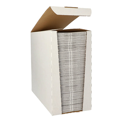 In an open white cardboard box lies a stack of PAPSTAR 100 napkins "ROYAL Collection" 1/6-fold 48 x 33 cm paper napkins from PAPSTAR GmbH, neatly arranged.
