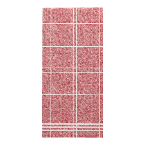 A red rectangular napkin from PAPSTAR GmbH from the ROYAL Collection (48 cm x 33 cm, 1/6-fold) features a white grid pattern with even lines and a slightly rough texture.