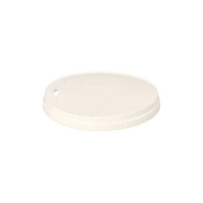 Pictured is a round, flat, white PAPSTAR lid for paper drinking cups (Ø 9 cm) by PAPSTAR GmbH on a solid white background with a small hole at the edge. The package contains 50 pieces.