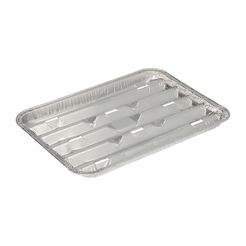 Die Starpak 10 Grillschalen Alu eckig (1,4 x 16,3 x 22,7 cm, 10 Stück) verfügen über erhöhte Kanten und abgerundete Ecken und eignen sich ideal als Einweg-Grillschalen. Abbildung auf weißem Hintergrund.