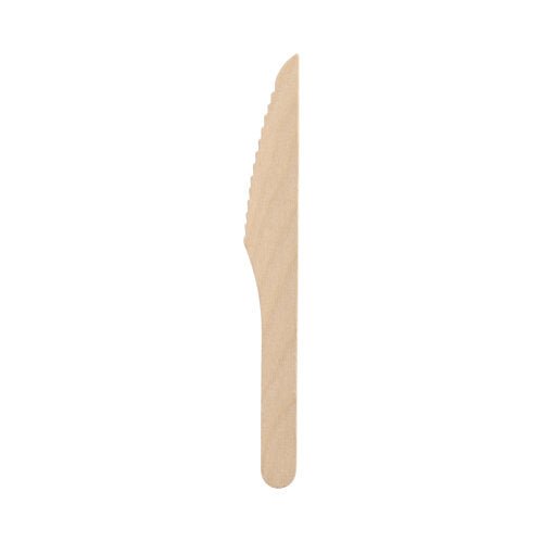 Das PAPSTAR Holzmesser "pure" 16,5 cm, gewachst, aus umweltfreundlichem Holz ist als praktisches Einwegmesser für nachhaltige Nutzung abgebildet - 100 Stück je Faltschachtel (Marke: PAPSTAR GmbH).
