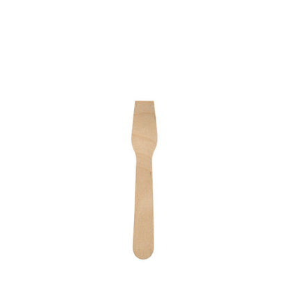 A single PAPSTAR wooden ice cream spoon "pure", 9.4 cm, waxed, environmentally friendly (by PAPSTAR GmbH), stands centrally on a white background.