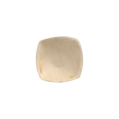 The PAPSTAR 25 palm leaf bowls "pure" QUADRATO natural plate from PAPSTAR GmbH is a small, square dish made of natural palm leaf - an eco-friendly, stylish choice for conscious serving, depicted on a simple white background.