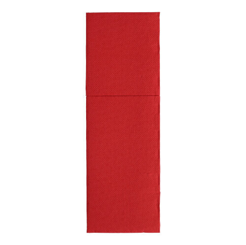 Two rectangular red PAPSTAR 50 napkins "ROYAL Collection" 48 cm x 30 cm with cutlery fold by PAPSTAR GmbH are stacked vertically with the edges aligned, forming a long rectangle against a white background.