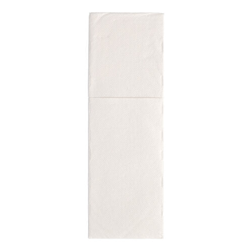 A single unfolded white PAPSTAR 50 napkins "ROYAL Collection" 48 cm x 30 cm napkin with cutlery fold by PAPSTAR GmbH is seen from above on a plain white background.