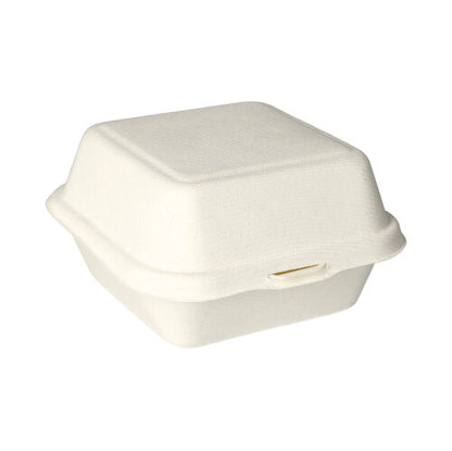The PAPSTAR sugarcane hamburger boxes (8x14x15 cm, 500 pieces) from PAPSTAR GmbH are environmentally friendly takeaway containers made from light-molded fiber, ideal for sustainable packaging.