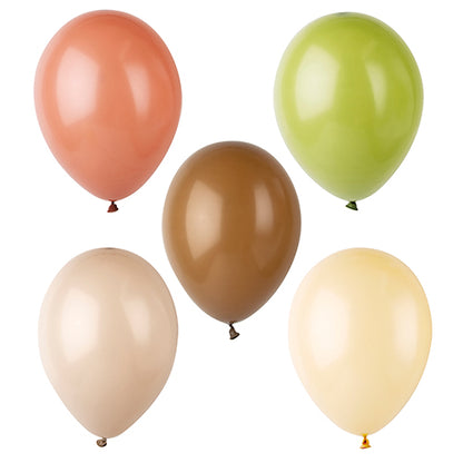 Ten assorted color PAPSTAR latex balloons 25 cm from PAPSTAR GmbH are grouped on a white background. Made from high-quality material for long durability.