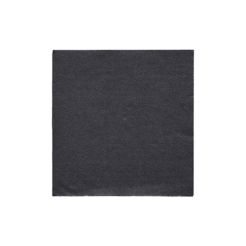 Eine einzelne schwarze PAPSTAR-Serviette (20 Servietten, „DAILY Collection“) im Format 24 x 24 cm ist auf einem weißen Hintergrund zentriert und zeigt ihre Textur und ihre klaren, geraden Kanten.