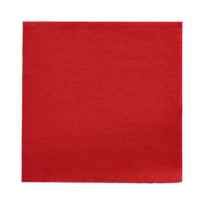 Auf weißem Untergrund liegt eine rote Serviette der PAPSTAR GmbH aus der DAILY Collection (32x32 cm, 1/4-Falz) mit leicht strukturierter Oberfläche – ideal für eine stilvolle Tischdekoration.