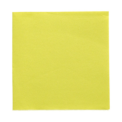 On a white background is a single yellow paper napkin from the 50 napkins "DAILY Collection" (1/4-fold, 32 x 32 cm) from PAPSTAR GmbH depicted.