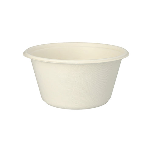 The PAPSTAR 25 "pure" bowls from sugarcane, Ø 17 cm, biodegradable from PAPSTAR GmbH – a white disposable bowl with a slightly outward-curved rim, presented against a white background.
