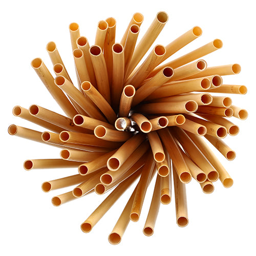 A top view of PAPSTAR reed straws "pure" (Ø 7 mm, 20 cm), bundled in a circle with open ends - the eco-friendly alternative to conventional straws from PAPSTAR GmbH, folding box with 100 pieces.