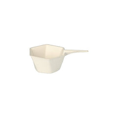 A white, hexagonal finger food dish made from eco-friendly sugarcane by PAPSTAR GmbH, presented against a plain white background. Product: PAPSTAR 50 "Hexagon" "Pure" White Sugarcane Finger Food Bowls.