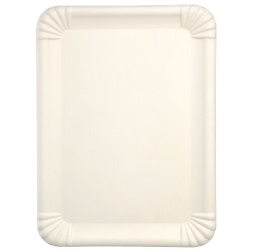 The PAPSTAR serving platters sugarcane "pure" rectangular 26x35 cm, white (25 pieces) by PAPSTAR GmbH are simple, rectangular, cream-colored disposable plates with rounded edges and ribbed corners - ideal as environmentally friendly disposable serving platters.