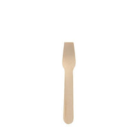 Ein PAPSTAR Eislöffel Holz "pure", 9,4 cm, umweltfreundlicher und stabiler Eisstiel von PAPSTAR GmbH mit breitem Kopf und rundem Griff, einzeln auf weißem Hintergrund abgebildet.