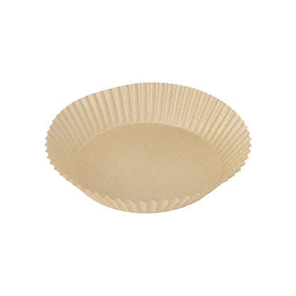 On a white background, a single, empty PAPSTAR 100 baking papers for air fryers (4.5 cm high) from PAPSTAR GmbH made from heat-resistant paper with wavy sides is depicted.