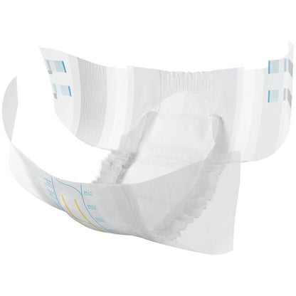 The ABENA Slip Flexi Fit M-L Premium from Abena Re-Seller GmbH impresses with elastic leg cuffs, soft inner fleece, colored markings on the outside, and flexible fit with open displayed absorbent area and waistband.