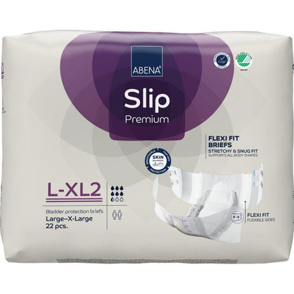 A package of ABENA Slip Flexi Fit M-L Premium from Abena Re-Seller GmbH with 22 pieces features flexible briefs for a perfect fit and skin-friendly materials.