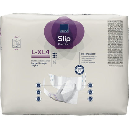 A package of ABENA Slip Flexi Fit M-L Premium from Abena Re-Seller GmbH contains 18 adult briefs. The predominantly white packaging includes product details, an image of the brief, and highlights the flexible fit (flexible fit).