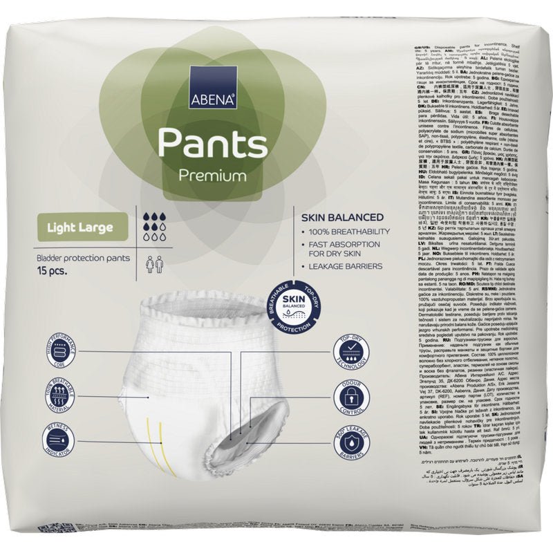 A pack of ABENA Pants Light from Abena Re-Seller GmbH (15 pieces) offers breathable, fast-absorbing bladder protection with leak lock and skin balance - your discreet panties for reliable incontinence care.