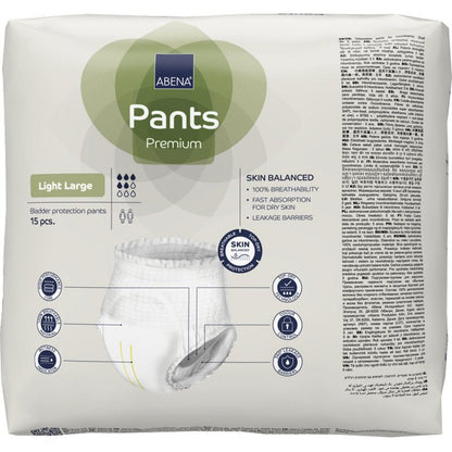 A pack of ABENA Pants Light from Abena Re-Seller GmbH (15 pieces) offers breathable, fast-absorbing bladder protection with leak lock and skin balance - your discreet panties for reliable incontinence care.
