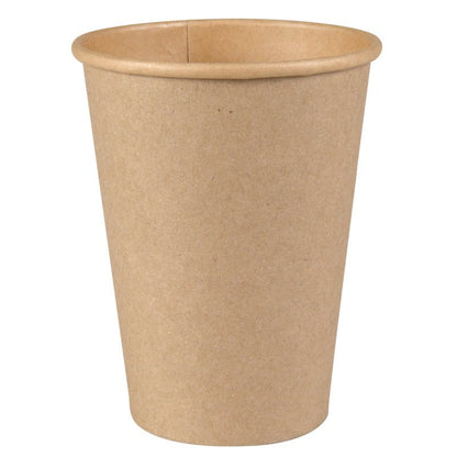 A simple, brown disposable coffee cup from Abena Re-Seller GmbH is depicted against a white background. The empty cup has a rolled rim at the top.