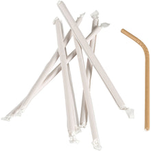 Eine Packung (250 Stück) 24 cm lange, einzeln verpackte braune Papiertrinkhalme (ø 6 mm) von Abena Re-Seller GmbH liegt auf weißem Hintergrund.