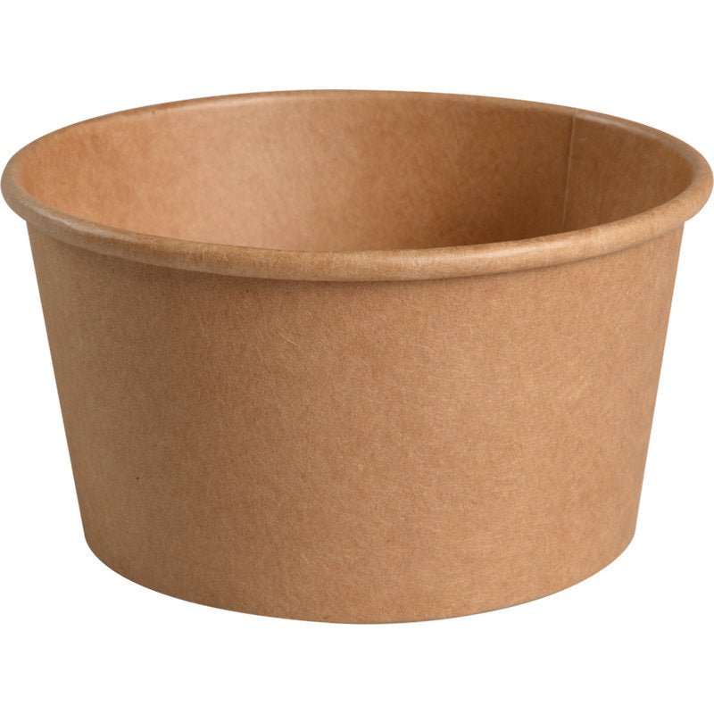 The Abena Re-Seller GmbH bowl, 400 ml, ø 11.5 cm made of Kraft/PE in brown is shown as a pack of 50 pieces; the eco-friendly bowl has a smooth surface and a slightly flared rim.