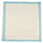 A 6-ply, 60x60 cm ABENA Tissue disposable pad from Abena Re-Seller GmbH, with a blue border and white center, is shown lying flat and has visible creases; it is sold in packs of 25.