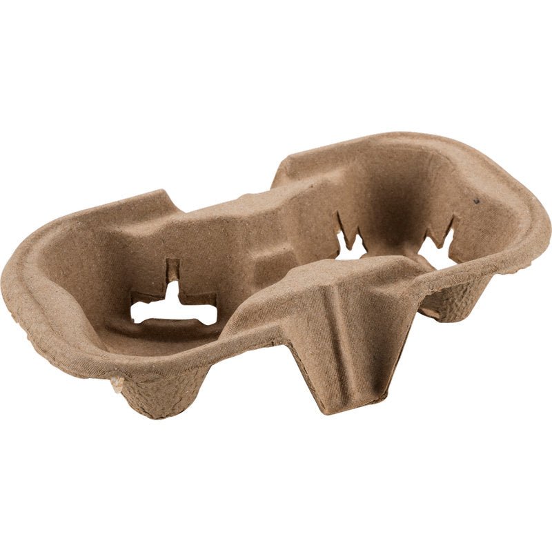 The brown cardboard cup holder from Abena Re-Seller GmbH securely holds 2 cups with raised sides and cutouts. Pack of 50 pieces - environmentally friendly and practical for drinks.