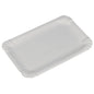 Abgebildet ist ein rechteckiger, weißer Abena Re-Seller GmbH Pappteller (10,5x16,5 cm) mit geriffelten Kanten aus einer 250er-Packung auf einfarbig weißem Hintergrund.