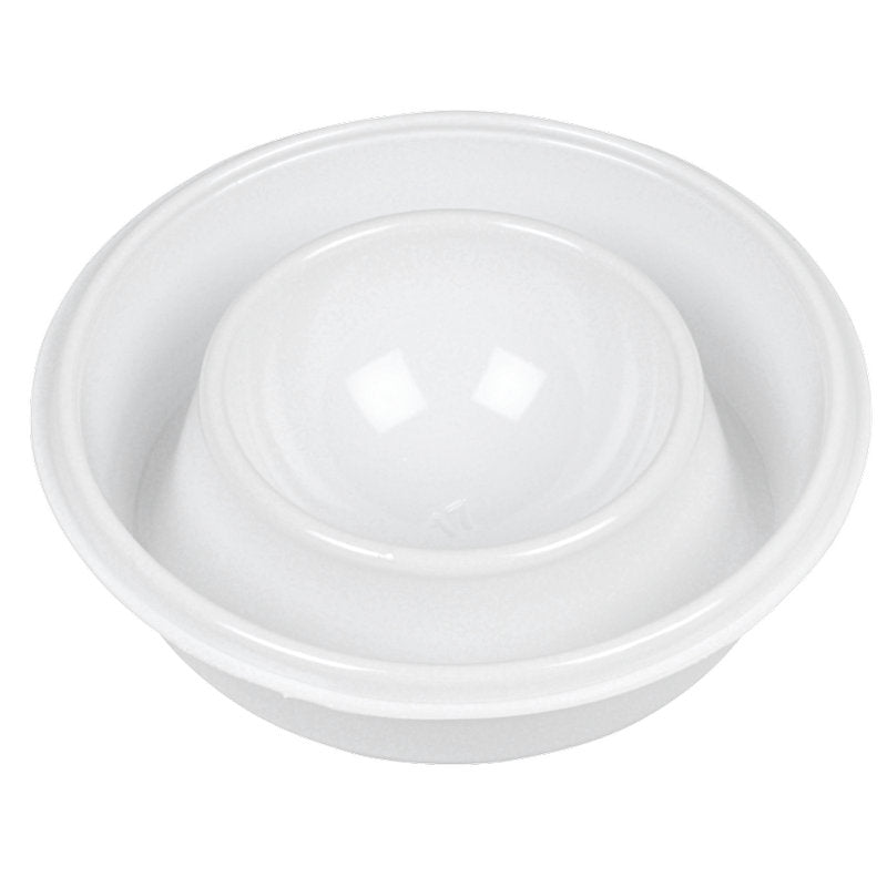 Der Abena Re-Seller GmbH Eierbecher, Weiß | Packung (100 Paare) verfügt über ein rundes, weißes Kunststoffdesign mit erhöhter Mitte und Rand zum Auffangen des Eischnees und zum Sichern des Dotters - ideal für jedes Eierbecher-Set.
