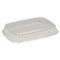 A transparent, rectangular plastic lid (lid for Item No. 5966, 18 x 24.58 x 3.2 cm) from Abena Re-Seller GmbH, pack of 250, with raised edges and a ribbed design, shown on a white background.