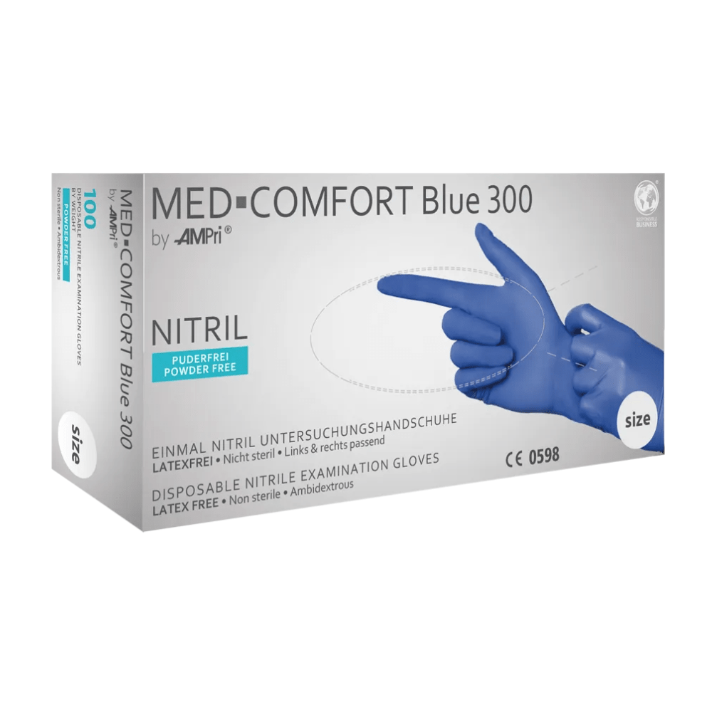 AMPri MED-COMFORT BLUE 300 Nitrilhandschuhe extra Lang puderfrei, blau
