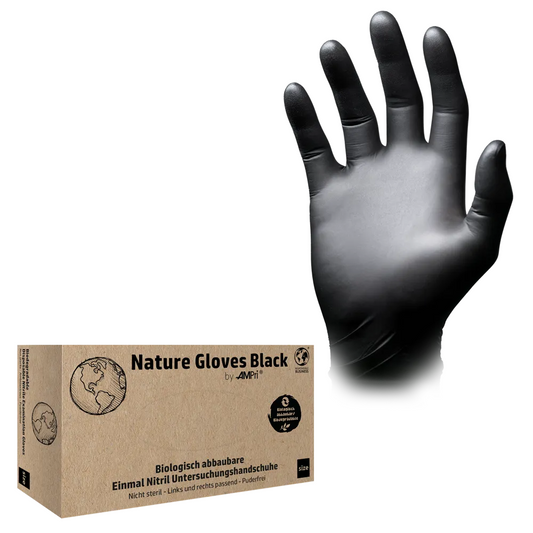 AMPri Nature Gloves BLACK Nitrilhandschuhe Biologisch abbaubar, Schwarz | Box (100 Stück)