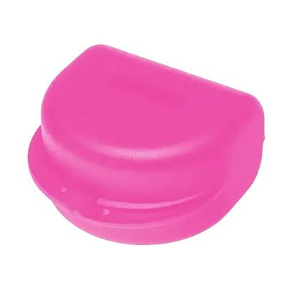 The AMPri PP Dental brace box for adults with dimensions of 80x80x45 cm is a robust, brightly pink-colored box made of hard polypropylene. With its slightly rounded shape and closed lid, it is ideal for storing braces or mouthguards. The box is part of a 10-piece set in various colors offered by AMPri Handelsgesellschaft mbH.