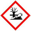 Ein schwarzes Symbol eines toten Baums und eines toten Fisches auf weißem Hintergrund, in einem weißen Diamanten mit rotem Rand. Dies ist ein Gefahrenpiktogramm, das auf Umwelttoxizität hinweist.