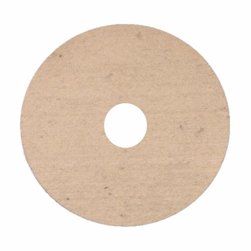 A flat, round, beige disc with a hole in the center, similar to the Arcora Filz Profi sheep's wool polishing pad (17", 432 mm) from Arcora International GmbH, designed for polishing wood floors with machines running at up to 350 rpm. The background is white.