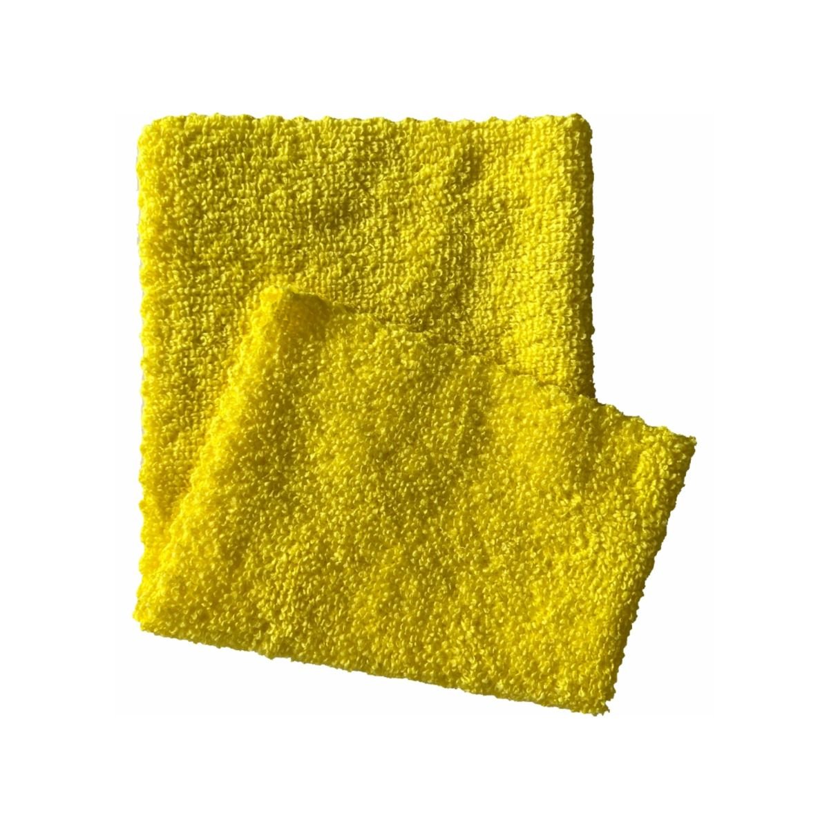 Zwei leuchtend gelbe Arcora Microfasertücher ECO-LINE 2in1, ideal für die Oberflächendesinfektion im Gesundheitswesen, liegen auf weißem Untergrund. Eines ist teilweise über das andere gefaltet, um die flauschige Textur und die leuchtende Farbe optimal zur Geltung zu bringen.