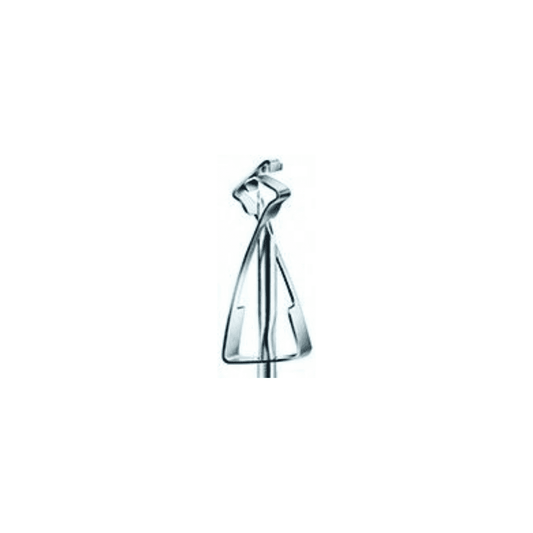 Eine silberne Zitruspresse in Form eines schlanken, kegelförmigen Geräts mit einem länglichen B. Braun Vasofix® Safety PUR Braunüle®-Griff, die aufrecht vor einem weißen Hintergrund ruht.