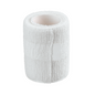 A roll of B. Braun Askina® cohesive fixation bandage, a latex-free medical gauze bandage known for its excellent skin compatibility, from B. Braun Deutschland GmbH & Co. KG, stands upright on a plain white background. The textured bandage has a small adhesive area visible near the center of the 6 cm x 20 m roll.