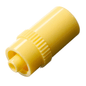 A cylindrical yellow plastic adapter, similar in design to the B.Braun IN-Stopper, with the ability to inject fluid through an injection membrane from B. Braun Deutschland GmbH & Co. KG, featuring a ribbed middle section, an open end, and a smaller protrusion on the other side. It is made of latex-free material for safe medical use.