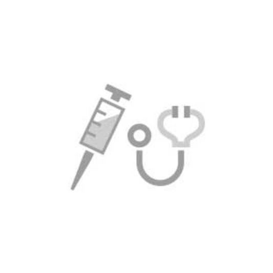 Ein einfaches grafisches Symbol mit einer Spritze auf der linken und einem Stethoskop auf der rechten Seite, beide in einem minimalistischen Grauton dargestellt, repräsentiert Servoprax Infusionsgeräte für Druck- und Schwerkraftinfusionen, 15 µm | 1 Stück.