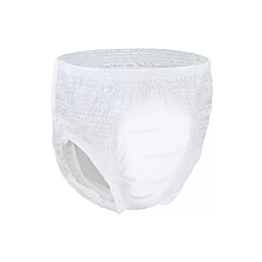 Eine BeeSana® Medi-Pants Einwegwindel für Erwachsene bei Blasenschwäche mit elastischem Bund, isoliert auf weißem Hintergrund.
