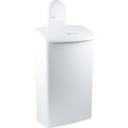 The CWS ParadiseLine wall mount for hygiene box 575000 is a white, rectangular wall waste bin for indoor use with a domed lid and smooth surface, designed by CWS for secure mounting.
