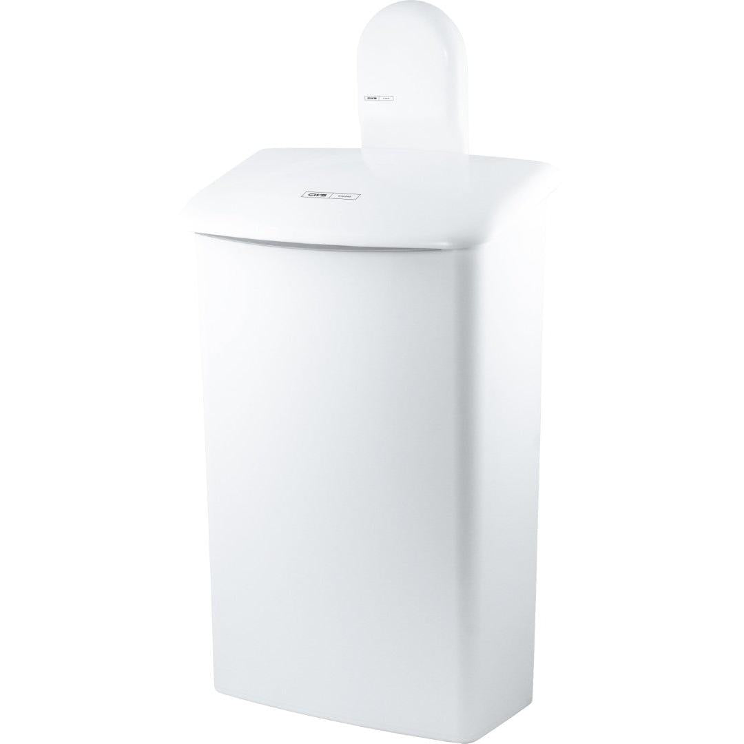 The CWS ParadiseLine wall mount for hygiene box 575000 is a white, rectangular bathroom waste container with a domed lid, small front label, and modern wall design.
